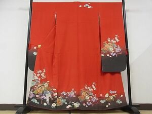 平和屋-こころ店■豪華振袖　駒刺繍　吉祥花文　鈴　暈し染　金彩　着丈157cm　裄丈67.5cm　正絹　逸品　1B-wt822