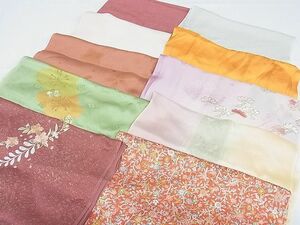 平和屋-こころ店■和装小物 上質な帯揚げ10枚セット 加賀友禅 刺繍 梅 草花 暈し染め 鬼しぼ縮緬 金糸 金彩 逸品 未使用品有 A-wj6022