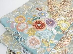 平和屋2■六通柄袋帯　唐織　蒔絵都錦　流水吉祥菊松文　金銀糸　逸品　fe7210