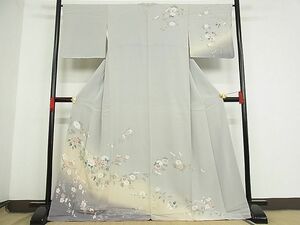 平和屋-こころ店■訪問着　友禅　枝花文　暈し染め　着丈169cm　裄丈66cm　正絹　逸品　1B-np1022