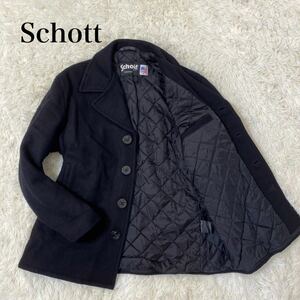 美品 『脅威のXXL 希少シングル』Schott ショット ピーコート チェスターコート ブラック 黒 44サイズ ショートコート