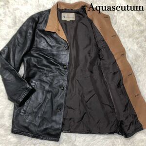 極美品 入手困難品 Aquascutum アクアスキュータム レザーコート ジャケット ラムレザー 羊革 メンズ レディース ミドル丈