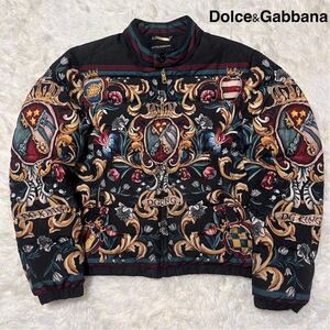 美品 希少品 Dolce&Gabbana ドルチェアンドガッバーナ DG KING アラベスク ダウンジャケット ブルゾン コート サイズ48 国内正規品