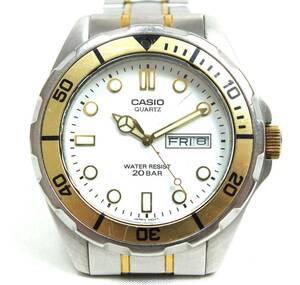 ■稼動品■CASIO カシオ QUARTZ クォーツ EF-200 メンズ コンビ ホワイト文字盤 デイデイト■中古