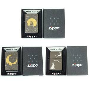 ■新品未使用■Zippo ジッポ 月&猫 ムーンライトラヴァーズ 3点セット■キャットシリーズ Cat ネコ ねこ■ブラックニッケル 2016～2017年製