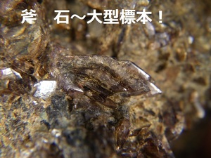 斧石　水晶共生　大き目標本　大分県豊後大野市緒方町尾平鉱山産　国産鉱物　検　鑑賞石　天然石　自然石　パワー　ヒーリング