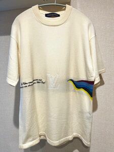 ルイヴィトン 19SS ウールxカシミヤ 半袖ニット Sメンズ アイボリー HGN75WLZM レインボーインタルシア