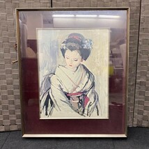 J342-O15-4345 油彩画 絵画 美人画 舞妓 人物画 額装 小磯良平？ アート インテリア 約縦60×横51×奥5cm ②_画像1