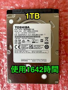 使用《1642時間》1TB東芝製 TOSHIBA ★MQ04ABF100/2.5インチ [7mm] /SATA★2022年10月製
