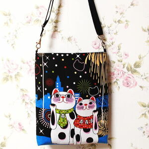  peace pattern maneki-neko strike . up flower fire pochette sakoshu hand made handmade bag shoulder bag men's lady's canvas 