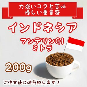 インドネシア マンデリンG1ミトラ 200g 自家焙煎コーヒー豆 珈琲