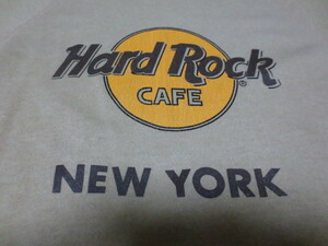 80's~90's Hard Rock CAFE NEW YORK Hanes MADE IN USA　ハードロックカフェ　ニューヨーク　長袖プリント入りトレーナー　L　ベージュ 