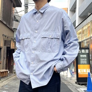 Porter Classic　 23SS ROLL UP STRIPE SHIRT LOGO WHITEロールアップシャツ 商品番号：8069000098303