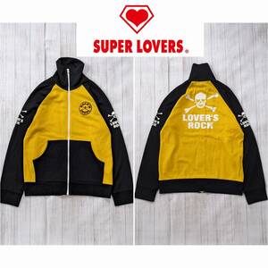SUPER LOVERS/ super Raver z/Y2K/ Skull knitted jersey / sleeve * the back side Skull print ×. Skull si Neal badge / unisex 