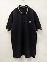 FRED PERRY/フレッドペリー/シングルティップラインポロシャツ/鹿の子素材/ブラック×シャンパンゴールド/イングランド製/黒金_画像2