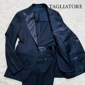 極美品/タリアトーレ/希少◎TAGLIATORE タキシード スーツ セットアップ 紺 ネイビー 光沢 無地 L 48　大きいサイズ