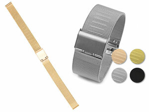 汎用 ステンレス製 メッシュ 腕時計 ベルト ブレスレット バンド 交換用 18mm #ゴールド FA-43541