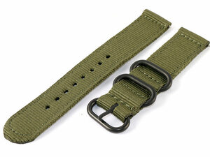 腕時計 取り換え ナイロン製 厚み バンド ベルト ブラックバックル #幅22mm/オリーブグリーン FA-46053