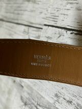 23A12-49R:エルメス レザー ベルト Hバックル シルバー金具 メンズ ブラウン 無地 HERMES_画像6