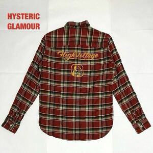 【人気】HYSTERIC GLAMOUR　ヒステリックグラマー　HIGH VOLTAGE 長袖ワークSH　ヒスガール　チェック柄　刺繍　定価26,400円　0241AH02