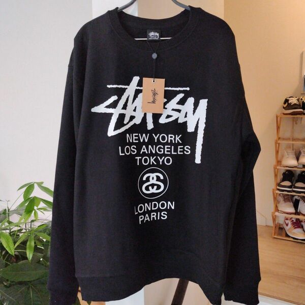 スウェット　L　ワールドツアー　STUSSY　黒