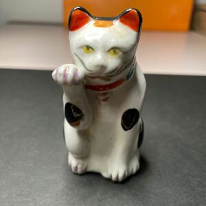 招き猫 陶器 明治期 珍品 右手