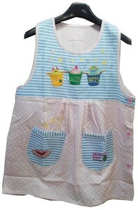 CH1357* new goods border / dot design apron Ran type nursing child care pocket have width button free size sax blue / pink postage 200 jpy 