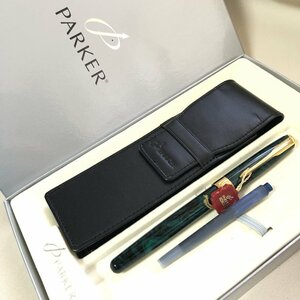 極美品 PARKER パーカー 高級万年筆 グリーンマーブル×レザーペンケース セット パッケージ ソネット IW312AP04PRK//