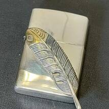 ジッポー ライター ZIPPO オイルライター フェザー 羽 ゴローズ風 中古品 火花OK 喫煙具 【15224_画像1