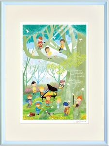 ジークレー版画 額装絵画 はりたつお作 「屋久杉と子供たち平和への奏」 大全紙