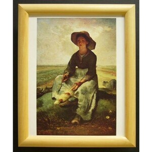 額縁付きヨーロッパ製絵画 サイズ八ッ切 ミレー「YounG shepherＤess」