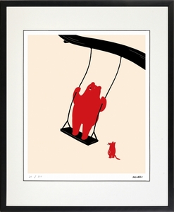 ジークレー版画 額装絵画 MEOMEO 「ブランコに乗るクマ」 四ッ切