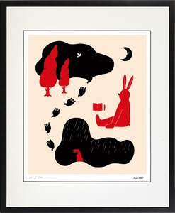 ジークレー版画 額装絵画 MEOMEO 「瞑想するウサギ」 四ッ切