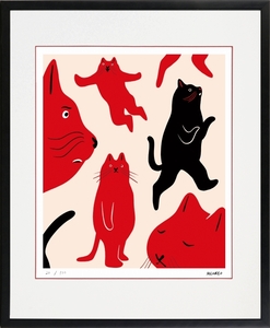 Art hand Auction Giclee print, framed painting, MEOMEO Cats live freely 4-cut, Artwork, Prints, others