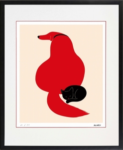 Art hand Auction Giclee print, framed painting, MEOMEO Dog and kitten 4-cut, Artwork, Prints, others