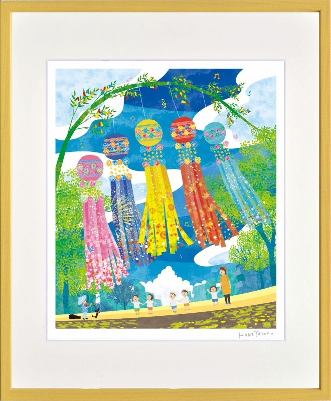 Cuadro enmarcado con impresión giclée de Tatsuo Hari Festival Tanabata de la ciudad de Sendai cortado en cuatro piezas, obra de arte, imprimir, otros