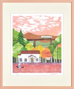 Art hand Auction Impression giclée, peinture encadrée, Train de la vallée par Tatsuo Hari, 4 coupes, Ouvrages d'art, Impressions, autres