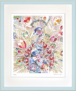 Art hand Auction Impresión giclée, pintura enmarcada, Tomomi Hiraishi, Ramo De Pavo Real, 4 cortes, Obra de arte, Huellas dactilares, otros
