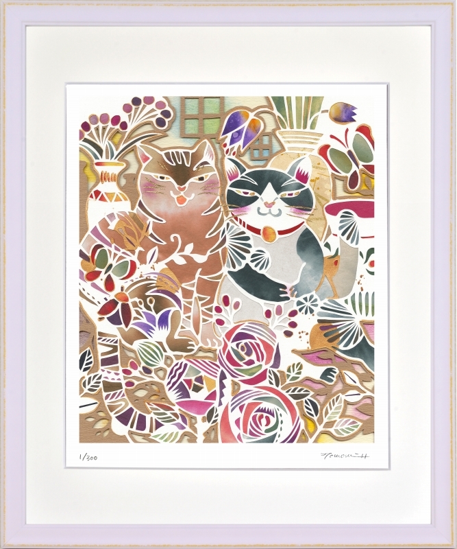 Giclée-Druck, gerahmtes Gemälde, Tomomi Hiraishi, Katzen- und Blumenatelier, 4-Schnitt, Kunstwerk, Drucke, Andere