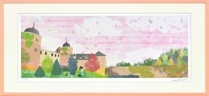 ジークレー版画 額装絵画 はりたつお作 「秋空のザバブルク城(いばら姫)」 720X330mm