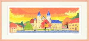 Art hand Auction Giclee print, framed painting, Lohr am Main Castle by Tatsuo Hari, 720X330mm, Artwork, Prints, others