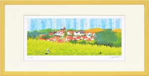 ジークレー版画 額装絵画 はりたつお作 「ラプンツェルの塔と菜の花畑」 400X200mm