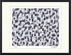 Art hand Auction ジークレー版画 額装絵画 ai sayama ｢ねこだらけ monotone｣ 太子, 美術品, 版画, その他