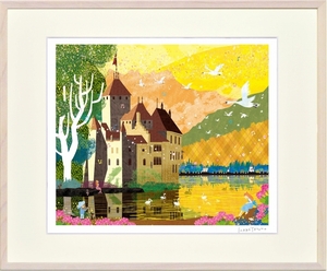 Art hand Auction Giclee print, framed painting, The Little Mermaid and Chillon Castle by Tatsuo Hari, 4-piece set, Artwork, Prints, others