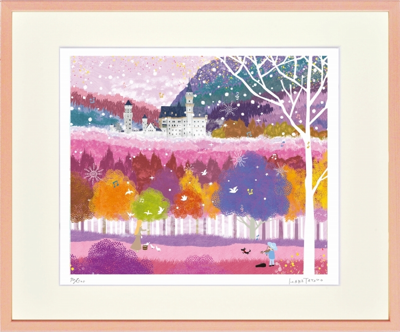 Giclée-Druck gerahmtes Gemälde von Tatsuo Hari Schloss Neuschwanstein und Aschenputtel in vier Teile geschnitten, Kunstwerk, drucken, Andere