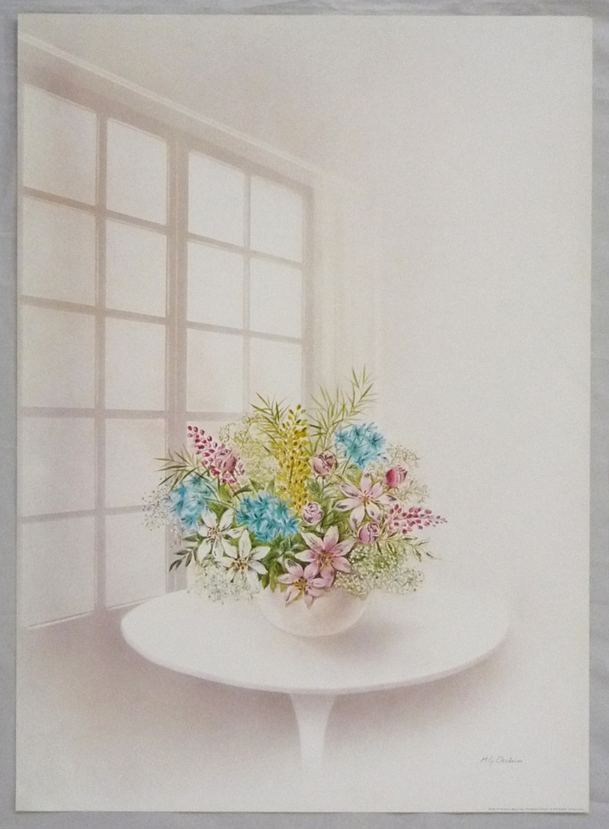 ヨーロッパ製 メタリックアートポスター オッチーニ｢テーブルの花｣ シ-トサイズ50X70cmで納品対応可, 美術品, 絵画, その他