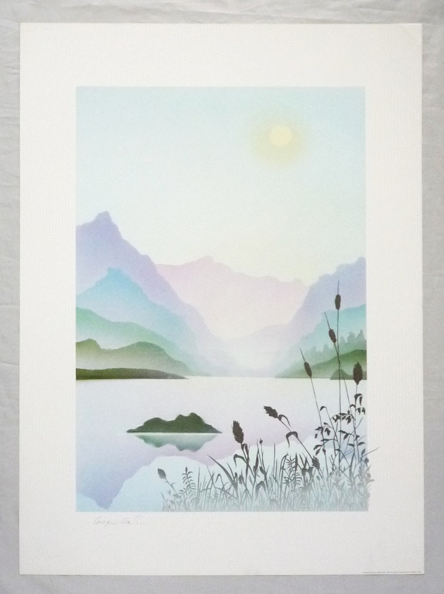 Европейский постер в стиле металлик Saveri Misty Lake Sheet размером 50X70см доступен для доставки, произведение искусства, Рисование, другие