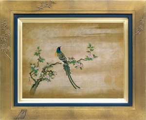 ジークレー版画 額装絵画 UVカットアクリル 狩野深信作 「花鳥図」サイズ額外寸約485X385mm