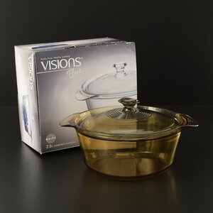 ●498270 美品 VISIONS ビジョン イワキガラス フレア クリアクックポット 2.8L VSF-28J 超耐熱ガラス製 ヴィジョンズ 両手鍋
