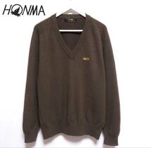 HONMA GOLF CASHMERE 本間ゴルフ 高級カシミヤ100％ Vネックセーター ふわとろニット メンズ ゴルフエア 紳士 XLサイズ ロゴ刺繍 冬物_画像1